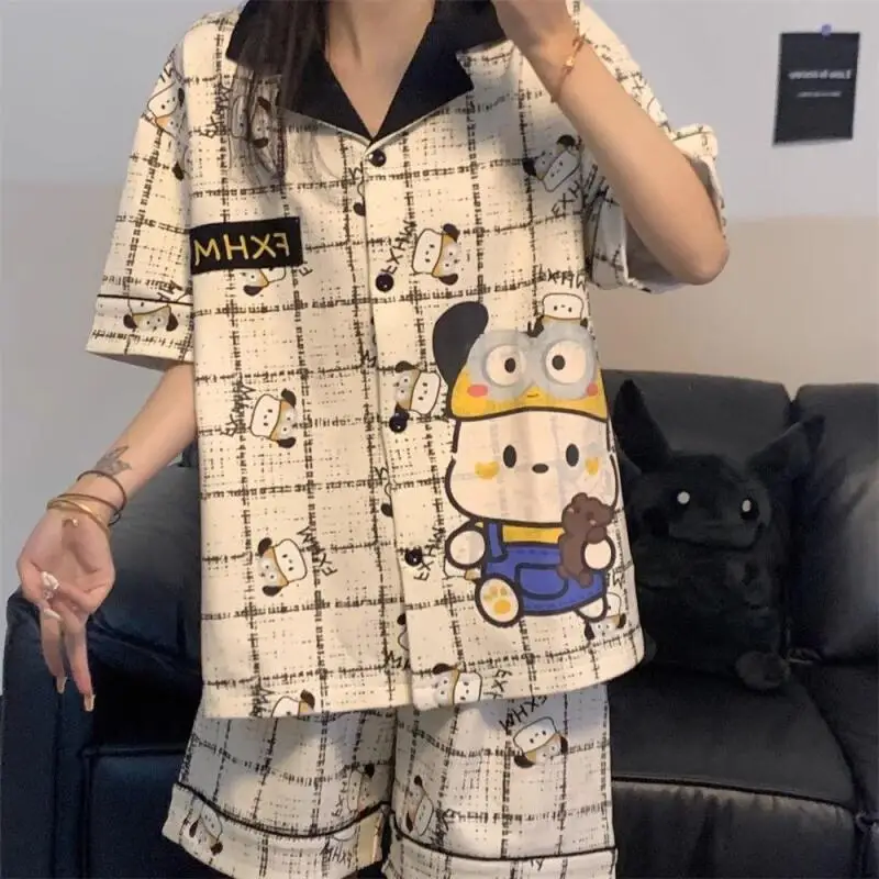 

Sanrio Pochacco Y2K Pajamas Sets Shorts Short Sleeve Sleepwear Kawaii Cartoon Summer ﻿nightwear Women's Home Clothes New Product