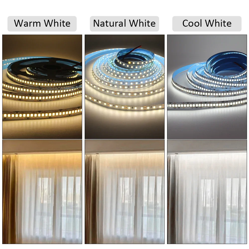 Imagem -05 - Fita Led Flexível para Decoração de Casa Fita Fita Azul Gelo Quente Fresco Branco Smd 2835 12 v 120 Leds 240 Leds m 5m 12 v