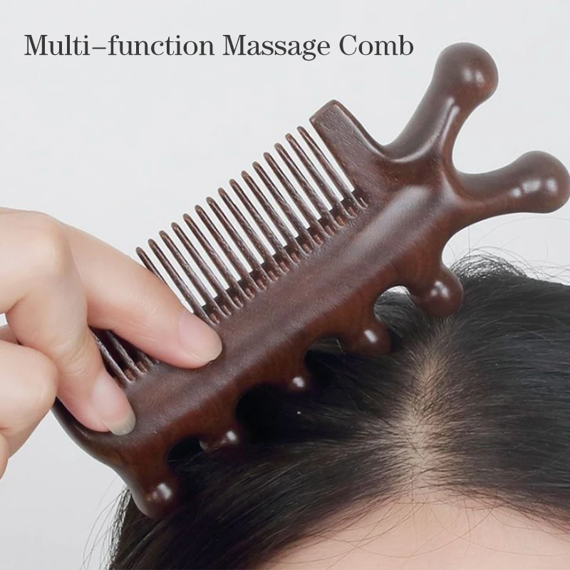 New Meridian Massage Comb Five-Tooth Handleless Wooden Point Acupuncture Head Comb Wide-Tooth Sandalwood Comb Massage Head Comb