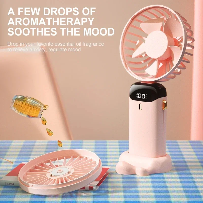Handheld Mini Fan Foldable Portable Neck Hanging Fans 5 Speed USB Rechargeable Fan with Phone Stand and Display Screen 1800mAh image 5