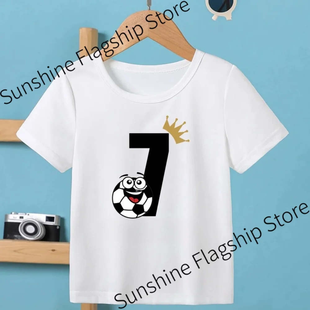 Football Number Bow Print Funny Boys Clothes 1 2 3 4 5 6 7 8 9 Years Birthday Soccer Cartoon Kids T shirt Baby Girls T-Shirts