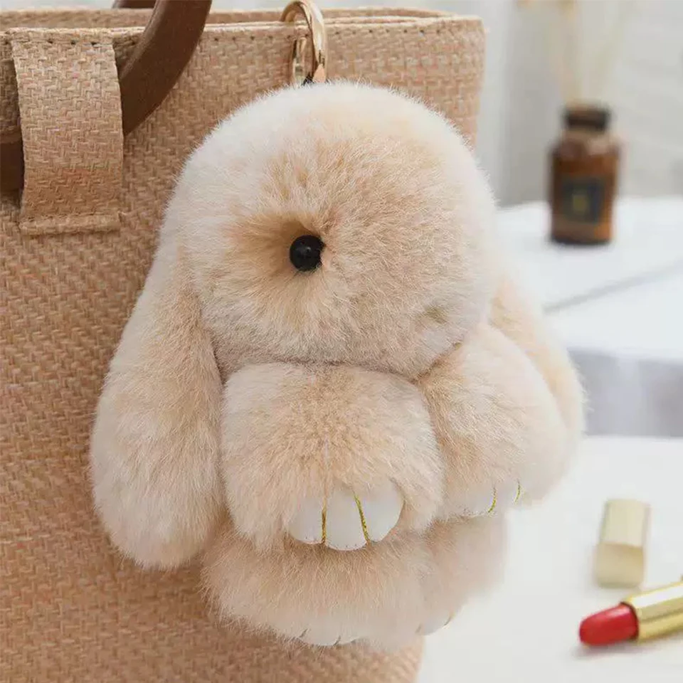 15cm fofo pele de coelho pompom coelho chaveiro macio bonito coelho chaveiro pele de coelho artificial para meninas saco chaveiro pom