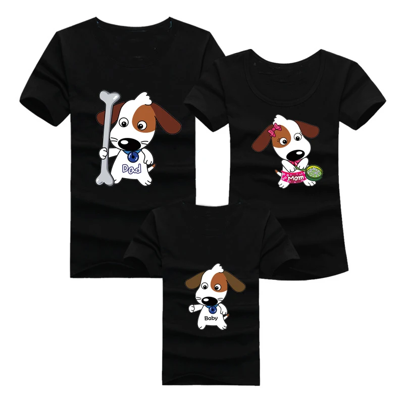 

Matching Family Outfits Dad Mom and Son Shirt Casual Cartoon Dog Clothes Short-sleeve T-shirt for Mother Father Baby