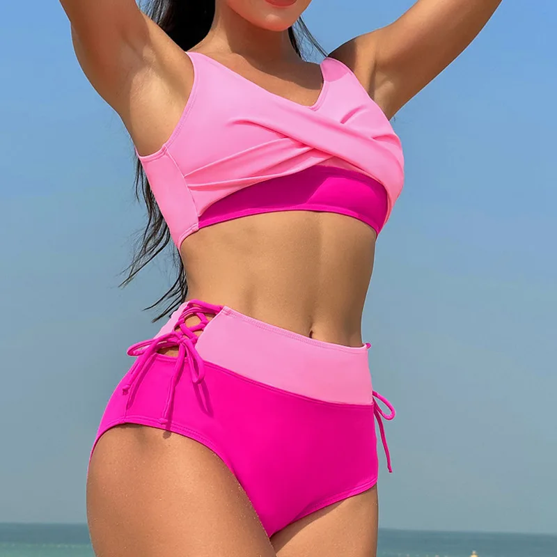 Bikini Sexy rosa 2024 costumi da bagno donna costume da bagno femminile costumi da bagno costumi da bagno ragazze brasiliane Bikini Set Beachwear piscina bagnante