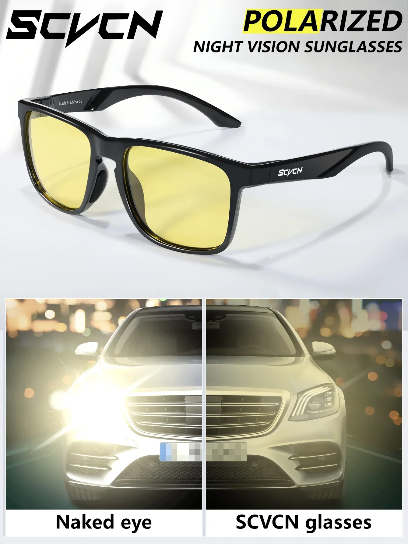 SCVCN Polarisierte Nachtfahrbrille mit Gelben Gläsern, Blendschutz für Angeln, Radfahren, Outdoor-Sport, Camping und Laufen – Detail 1
