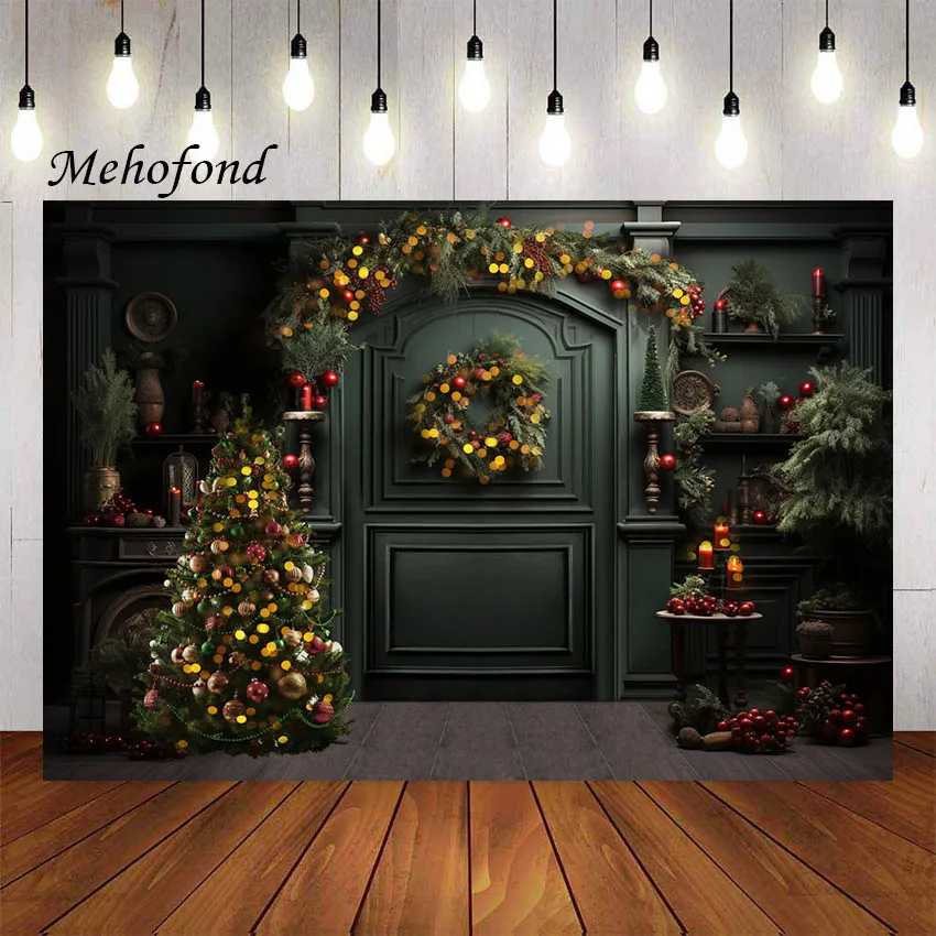 Mehofond Photography Background Indoor Christmas Vintage Wooden Door Xmas Kid Holiday Party Portrait Decor Backdrop Photo Studio