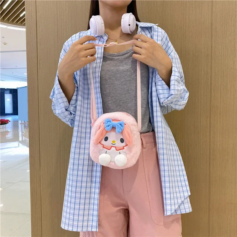 Sanrio Hello Kitty Borsa a tracolla in peluche Simpatico cartone animato per bambini Kuromi Cinnamoroll Portamonete portatile moda da viaggio Regali per le vacanze