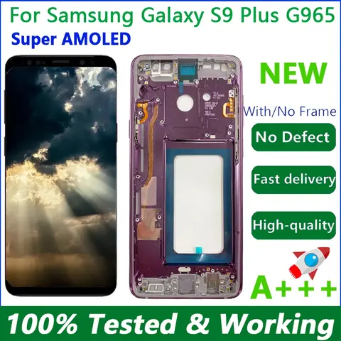 Écran tactile LCD AMOLED de remplacement avec châssis, pour Samsung Galaxy S9 Plus G9650 G965F, 100%