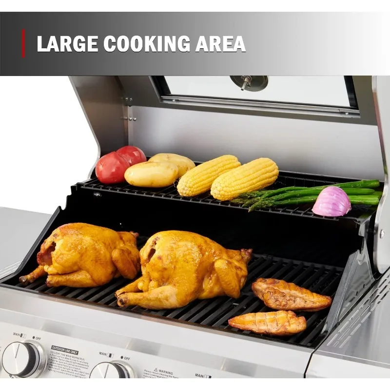 Monument Grills Larger 4-Burner Propane Gas Grills bbq Stainless Steel Heavy-Duty Cabinet Style with Knob Controls Side