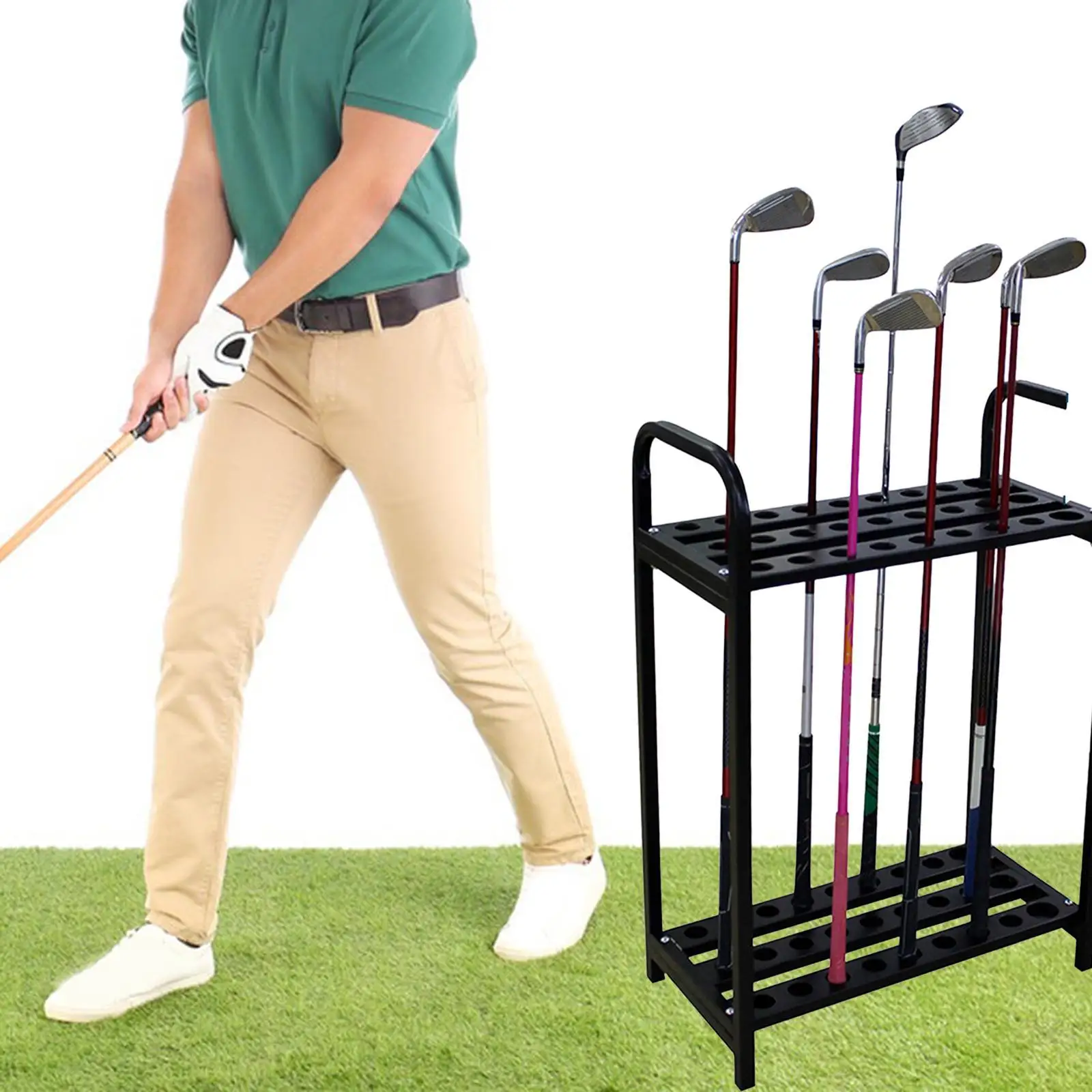 Golf Club Rack Golf Putter Stand Holder for 27 Rods Metal Shelf for Home Office, Garage, Golf Course Practice Supplies