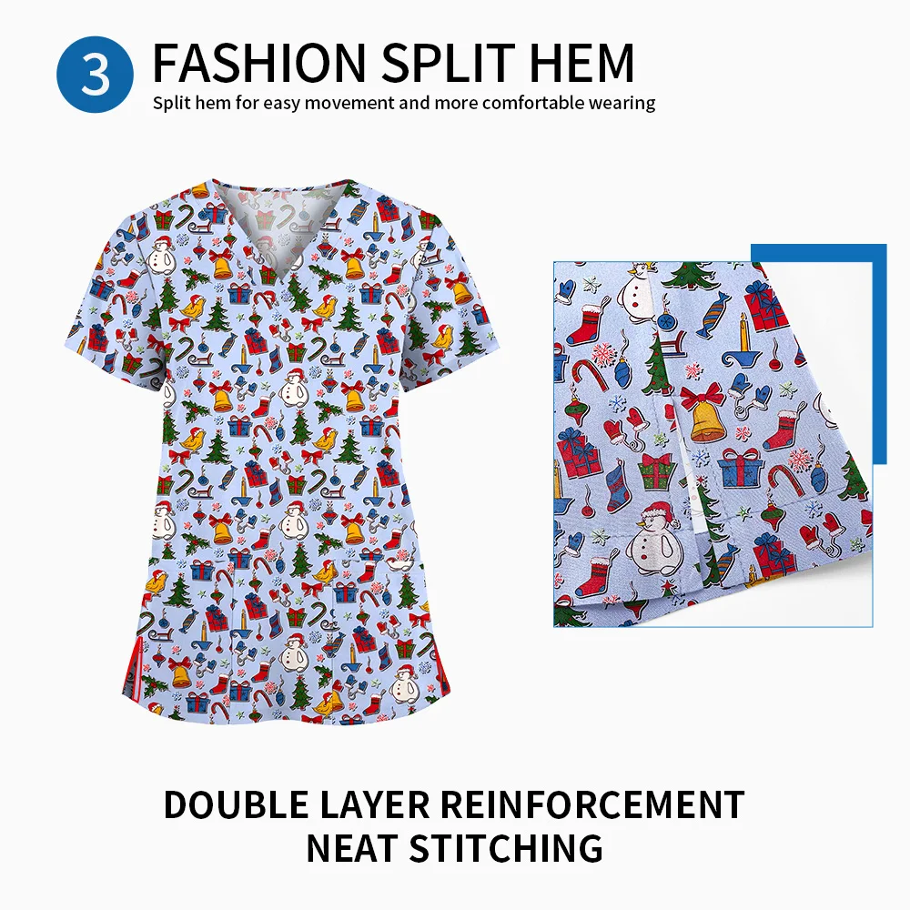 Nurse Accessories Christmas Print Pet Hospital Doctor T-shirts Nursing Clothes Women Cartoon Scrubs Tops Medical Doctor Uniforms