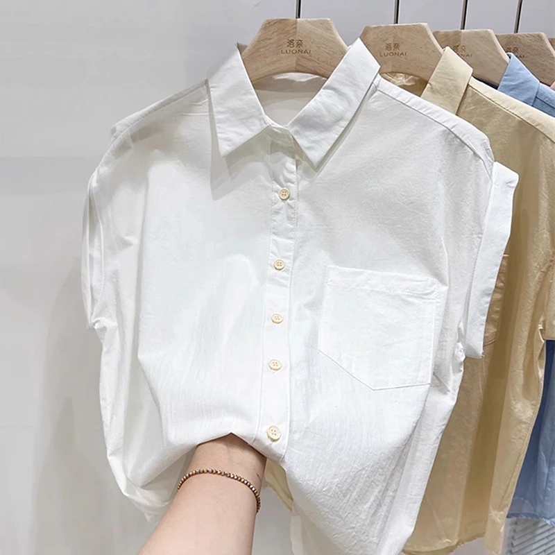 Coreano linho e algodão camisa das mulheres, sem mangas, na altura dos ombros, céu azul, para a faculdade, tops de verão