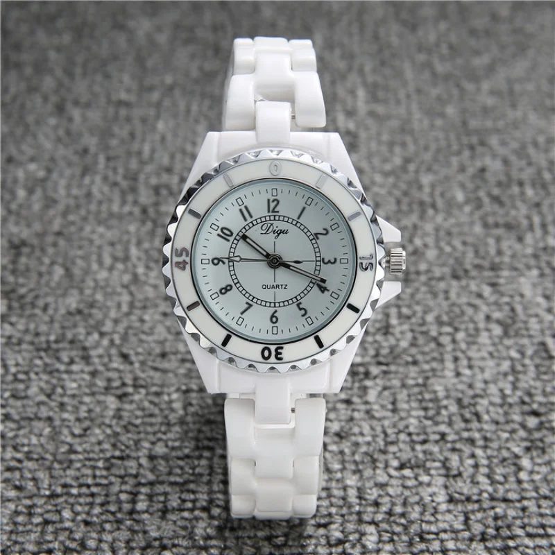 Reloj de cuarzo luminoso para mujer, reloj de cerámica blanca, resistente al agua, estilo coreano clásico, informal, Simple y elegante