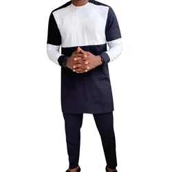 Nigeryjska moda męska zestaw odzieży patchworkowe koszule i spodnie afrykański nadruk męskie czarne spodnie garnitury ubrania imprezowe ślubne