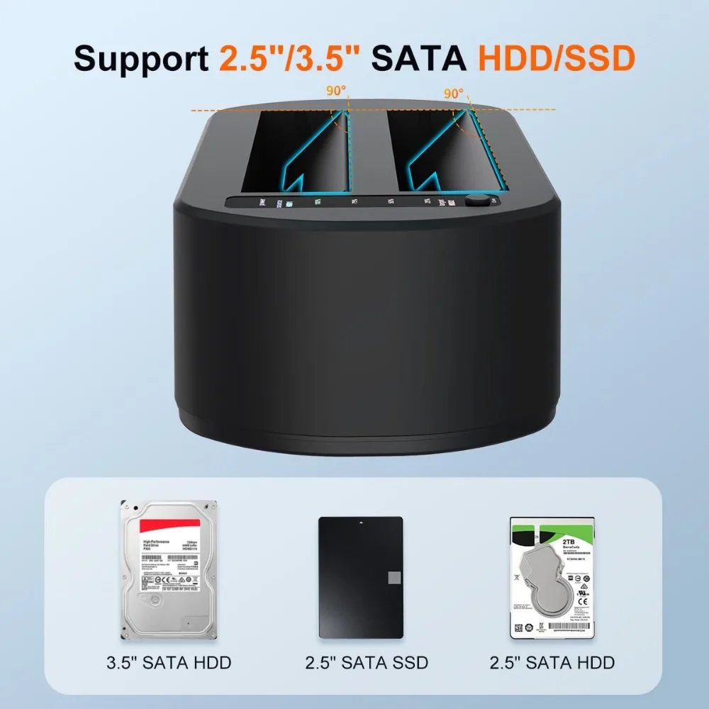 Estación de acoplamiento de disco duro MAIWO de doble bahía para HDD SSD SATA de 2,5/3,5 pulgadas a USB 3,0 estación de acoplamiento HDD con adaptador de corriente 12V3A