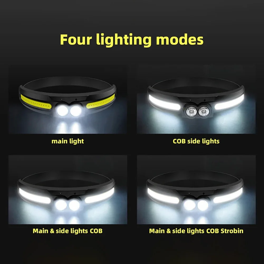 Lampu depan Sensor gerak dan cahaya kepala, lampu depan lampu COB LED kuat dengan 4 mode pencahayaan