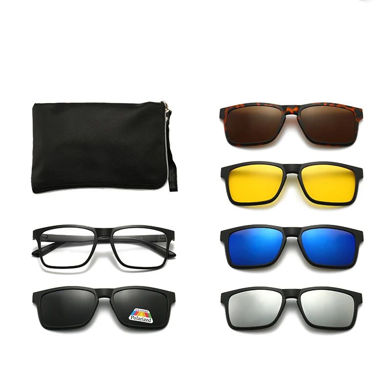 6 In 1 Men Women Polarized Optical Magnetic Sunglasses Clip Magnet Clip on Sunglasses Polaroid Clip on Sun Glasses Frame And Bag