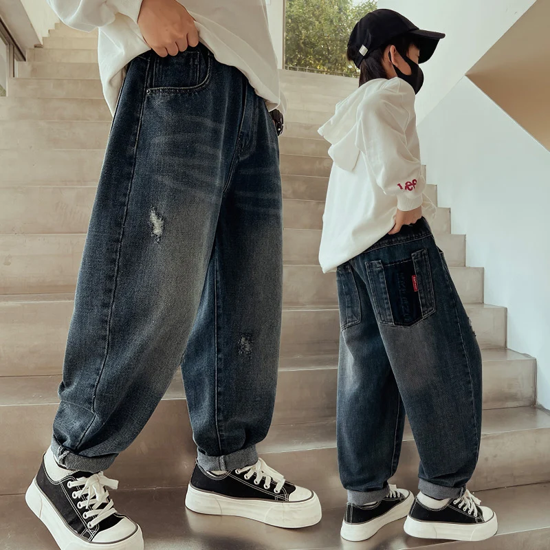 Teenager Boys Jeans 4-14 Years Slim Fit Casual Long Trousers Spring Autumn Handsome Kids Fashion Birthday Present Stylish Pants