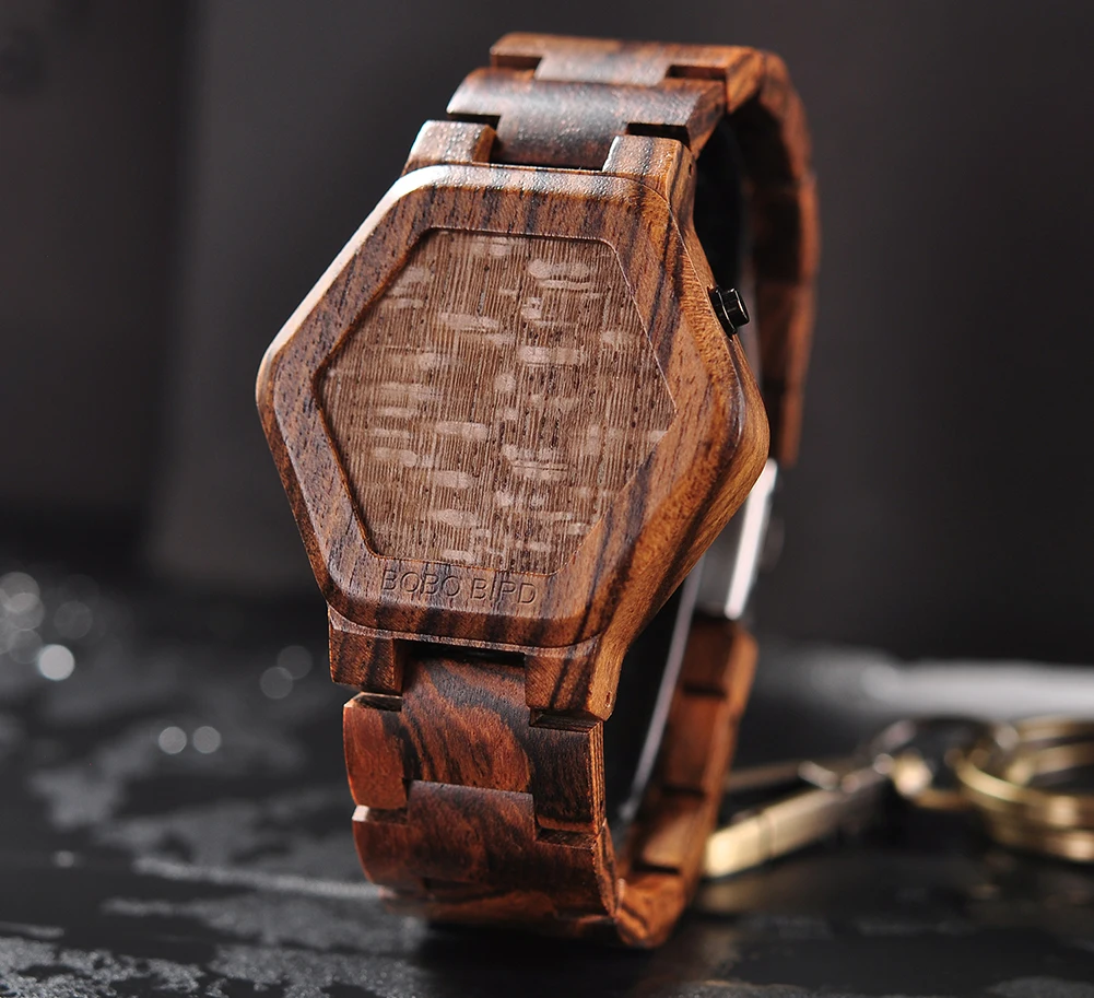 BOBO BIRD Man Watch LED Wood Men\'s Watches Digital Watch For Men Calendar Quartz Wristwatch Wooden Timepieces personalized