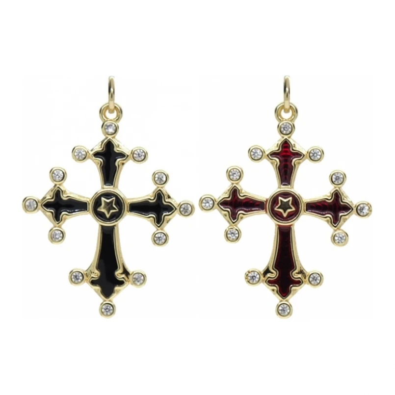 1Pcs Enamel Invisible Setting Pendant Copper Gold Color Jesus Christian Crisscross Cross Star Cubic Zirconia Jewelry