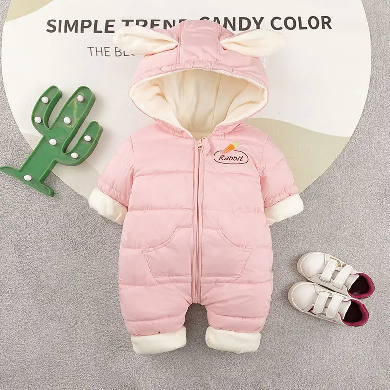 Baby Clothes Newborn autumn Winter Clothing Go Out Fleece-lined Thickened Cute Warm Baby Hahi Open-crotch Onesie Hooded Romper