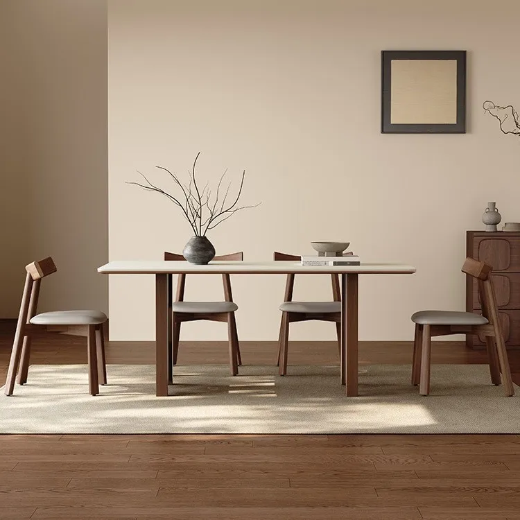 HYS solid wood dining table Chinese antique household small apartment living room walnut wabi sand wind rock slab dining table