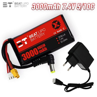 3000MAH 2S 5C 10C 7.4V Lipo Battery + Charger Power Indicator for Fatshark Glasses Dominator Skyzone Aomway FPV Goggles RC Drone