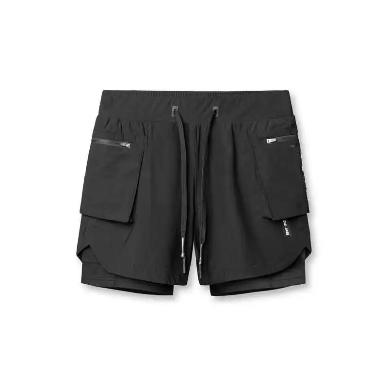 Men's Light Proof Multi Pocket Fitness Sports Fast Drying Breathable Double-layer Running Five Point Loose Basketball Pants