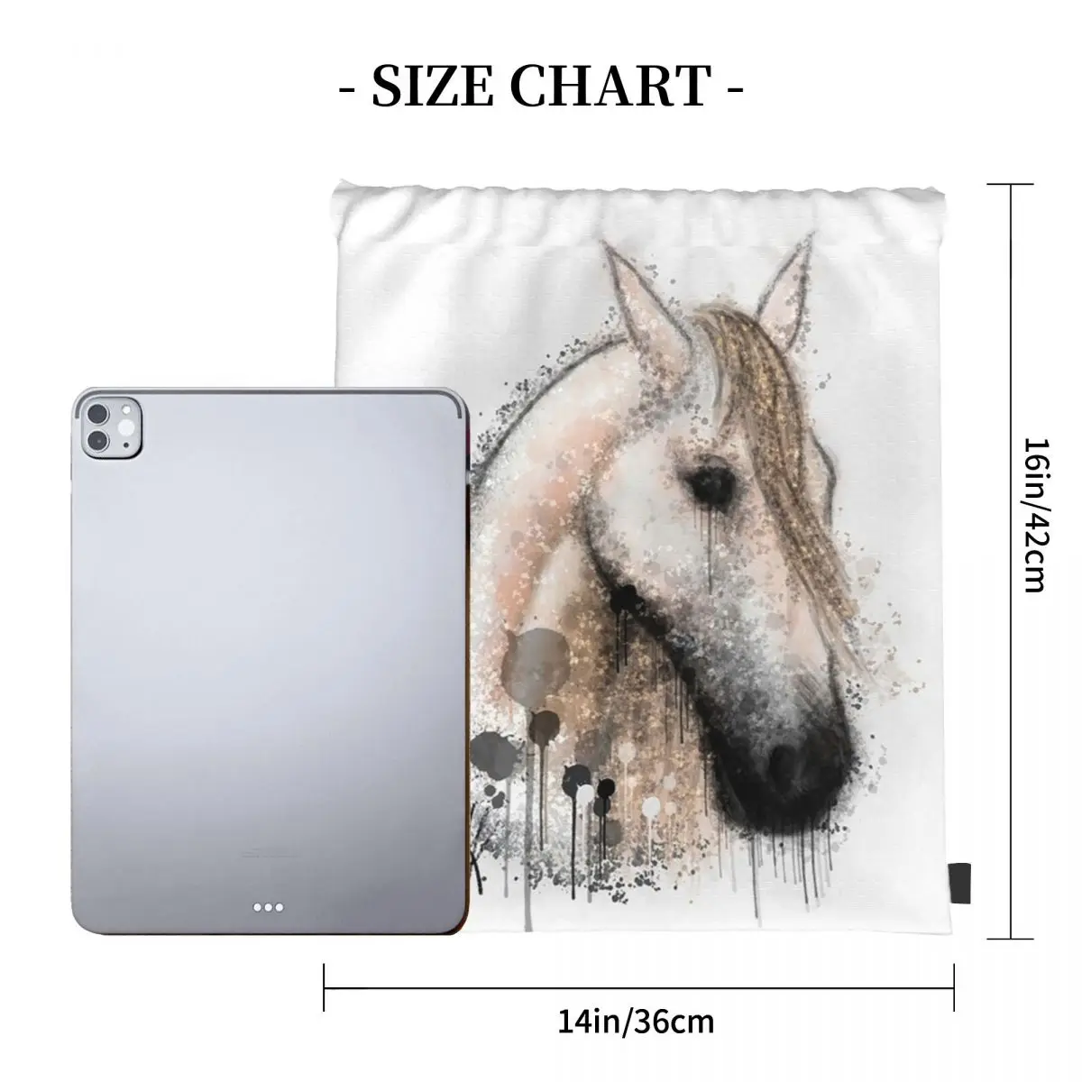 Horse Portrait, HG Gray Backpacks Portable Drawstring Bags Drawstring Bundle Pocket Sports Bag Book Bags For Travel Students