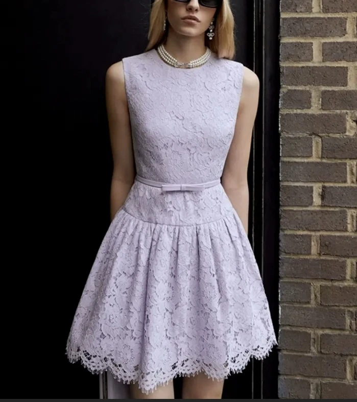 

Women Round Neck Lace Dress Sleeveless Slim Fit Party Mini Dress