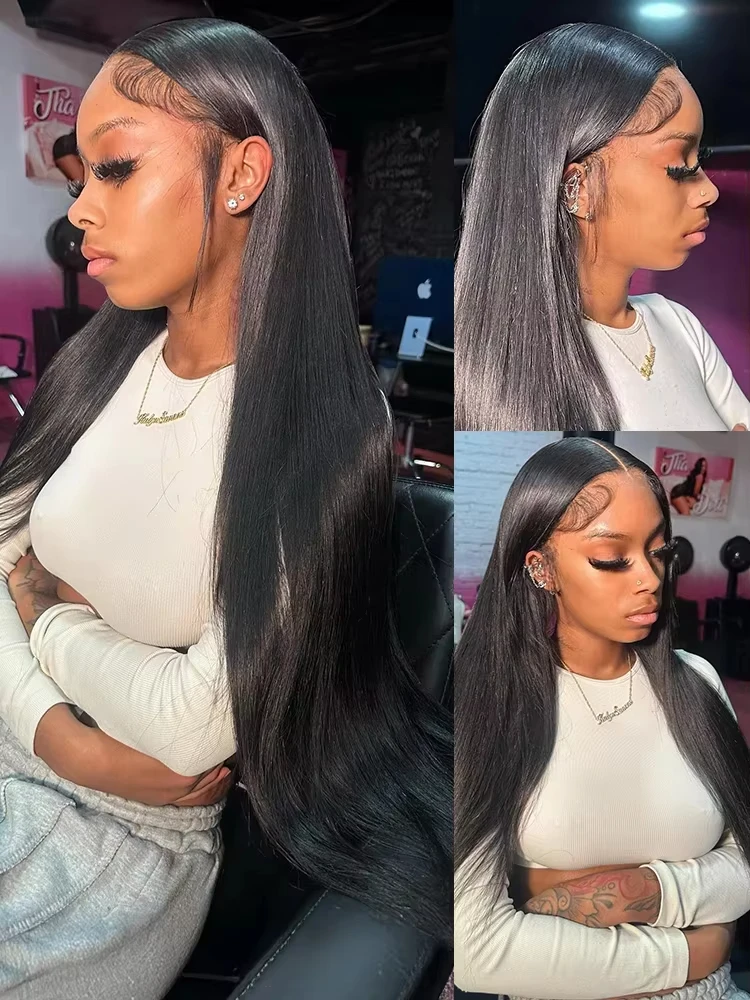250 Density Bone Straight Hd Lace Frontal Wig 13x6 Human Hair Wigs 40 Inch 13x4 Transparent Lace  Brazilian Remy Hair For Women image 2