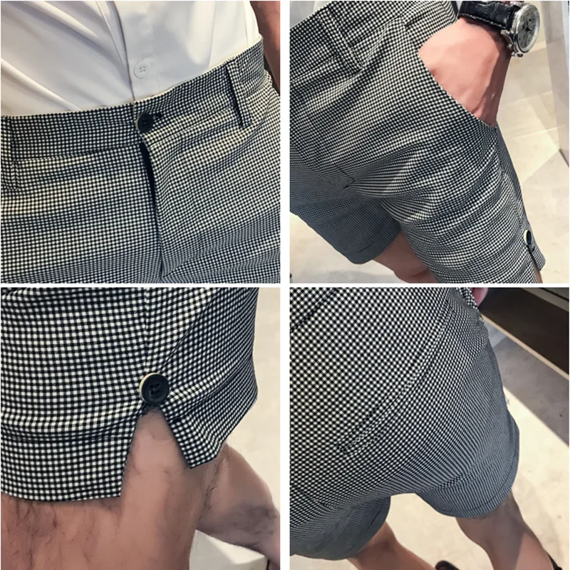 New Fashion Summer Plaid Shorts Men Clothing 2022 Hem Slit Simple Casual Short Pants High Quality Gray Pants Homme Streetwear