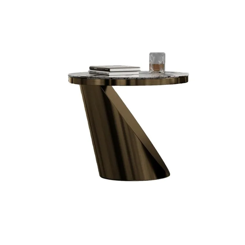 Marble corner several guests light luxury coffee table high-end side few yellow bronze living room side marble pattern