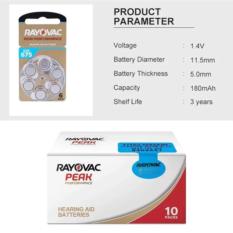 Rayovac peak 60 pcs zink luft 1,45 v batterie 675a a675 pr44 für bte ric hörgerät schall verstärker versand kostenfrei drops hipping