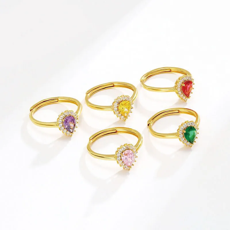 سعر الجملة-متعدد الكمثرى على شكل الزركون خواتم الخطبة للنساء الذهب الخالص مطلي مجوهرات مقلدة لا النيكل