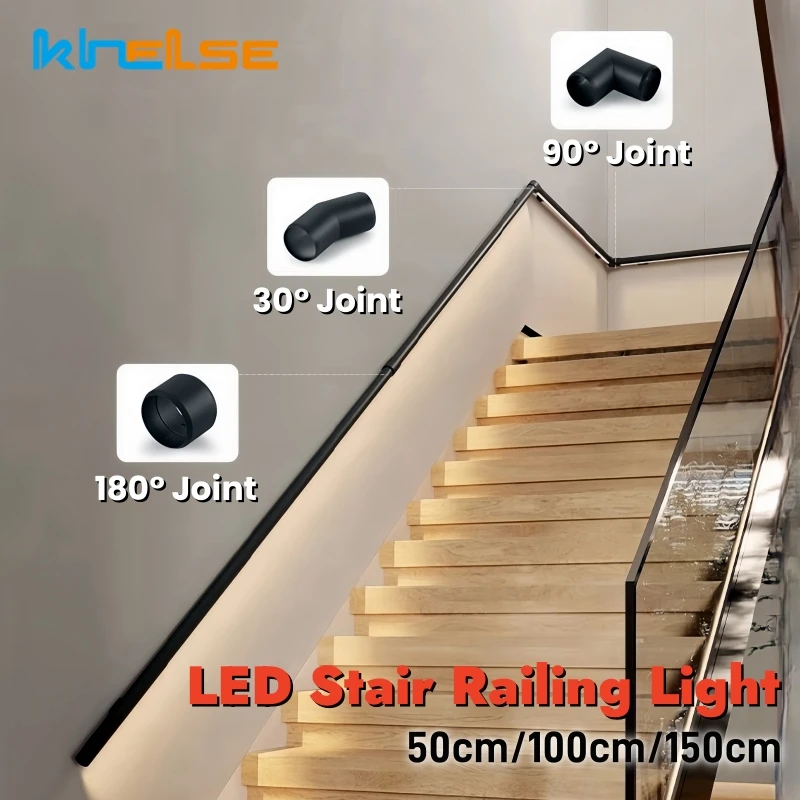 Round Pipe Stair Handrail LED Wall Lamp One Side Glowing Wall Mounted Railing Staircase Corridor Decor Linear Handle Wall Lights