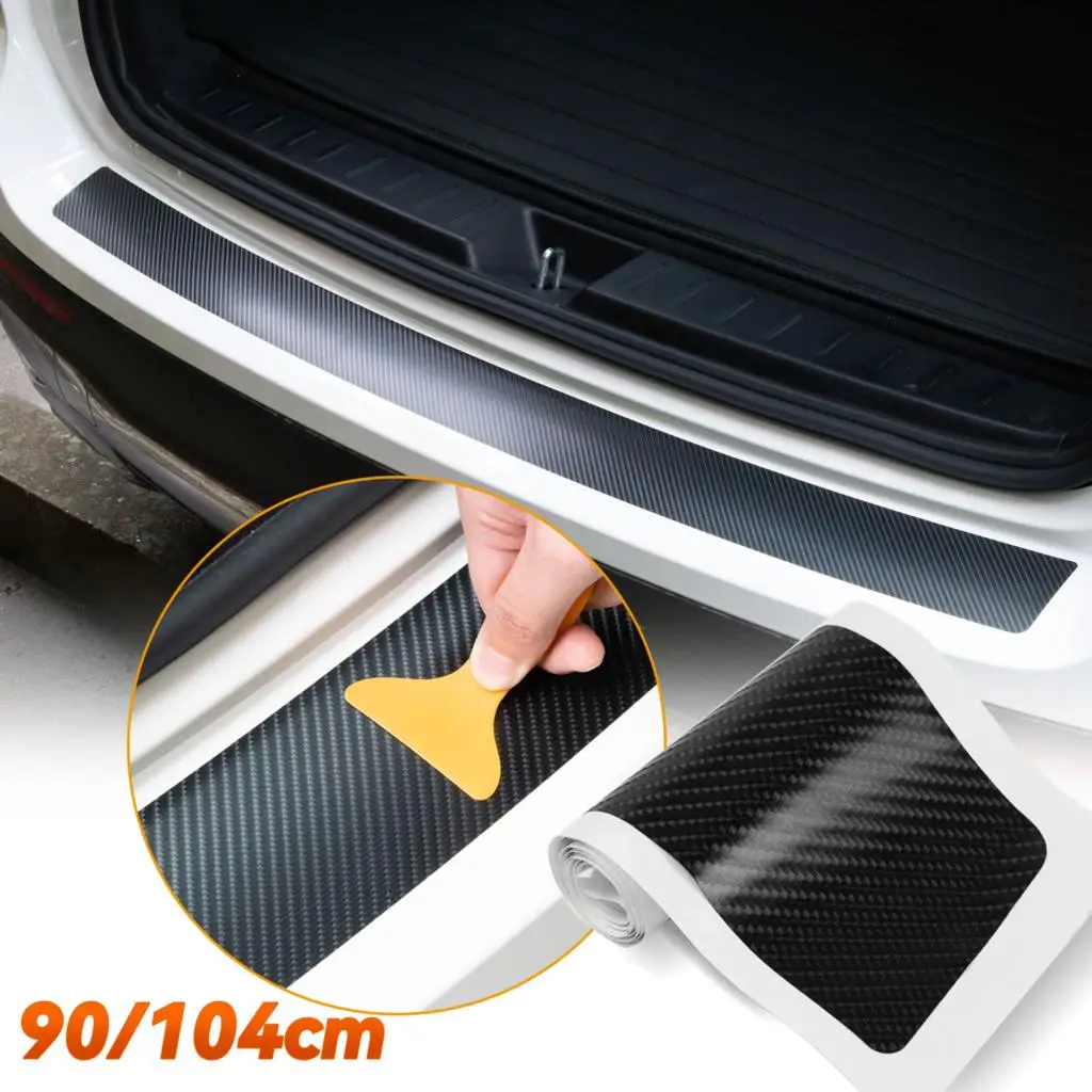 4D Carbon Fiber Car Rear Boot Bumper Trunk Anti-Scratch Protector Corner Trim Strip Cover Guard Sticker Sill Plate Accessories