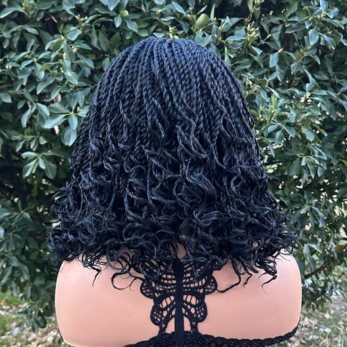 Imagen 2 del producto Pelucas con diadema trenzada de giro corto, peluca trenzada sintética de 12 pulgadas para mujeres negras, caja trenzada de ganchillo, extensión de pelucas de cabello