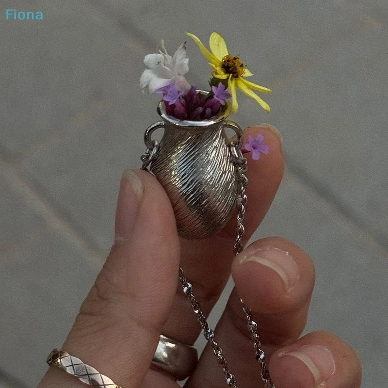 ☪Miniature Vase Pendant Necklace Minimalist Art Flower Arrangement Necklace Dried Flower Necklace Jewelry Gift