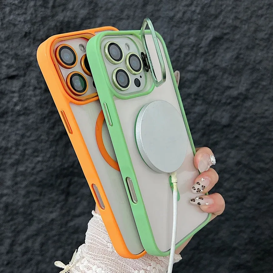 

Магнитный чехол-подставка для iPhone 16 15 14 Plus 13 12 11 Pro Max с защитой объектива из стекла, совместимый с MagSafe