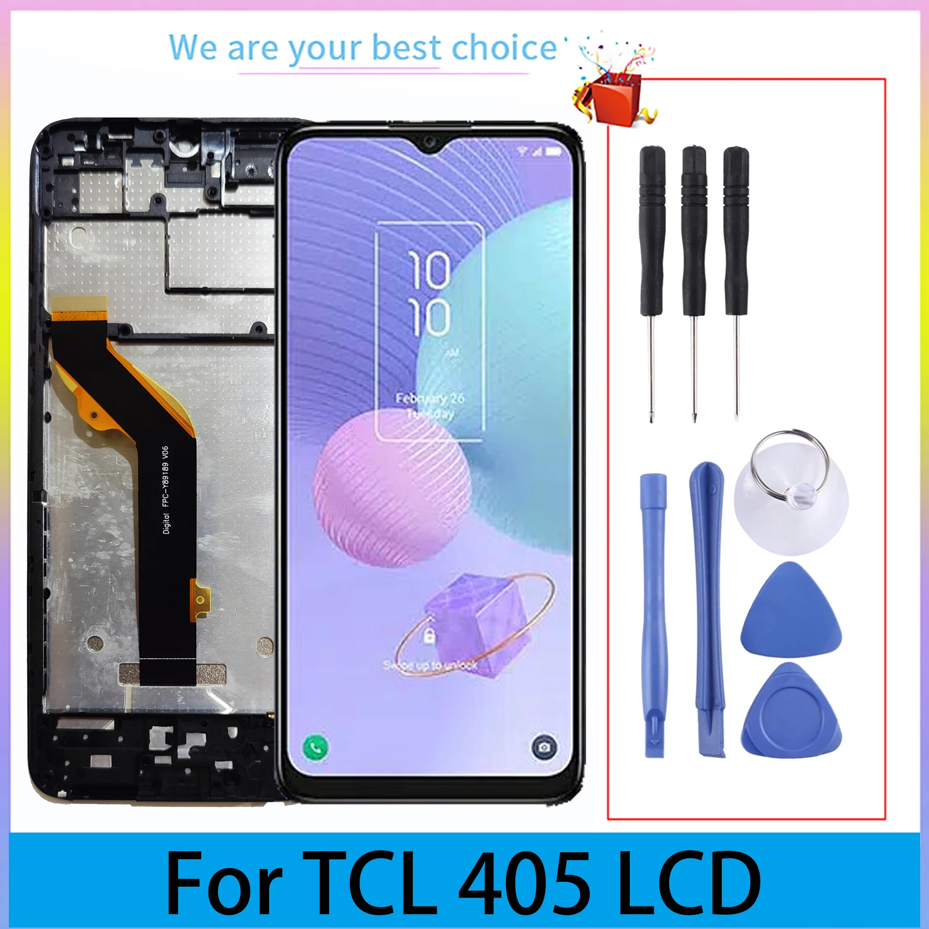 Pantalla LCD Original TCL405 de 6,6 pulgadas para TCL 405 T506D con marco, Panel de pantalla táctil, piezas de repuesto para digitalizador