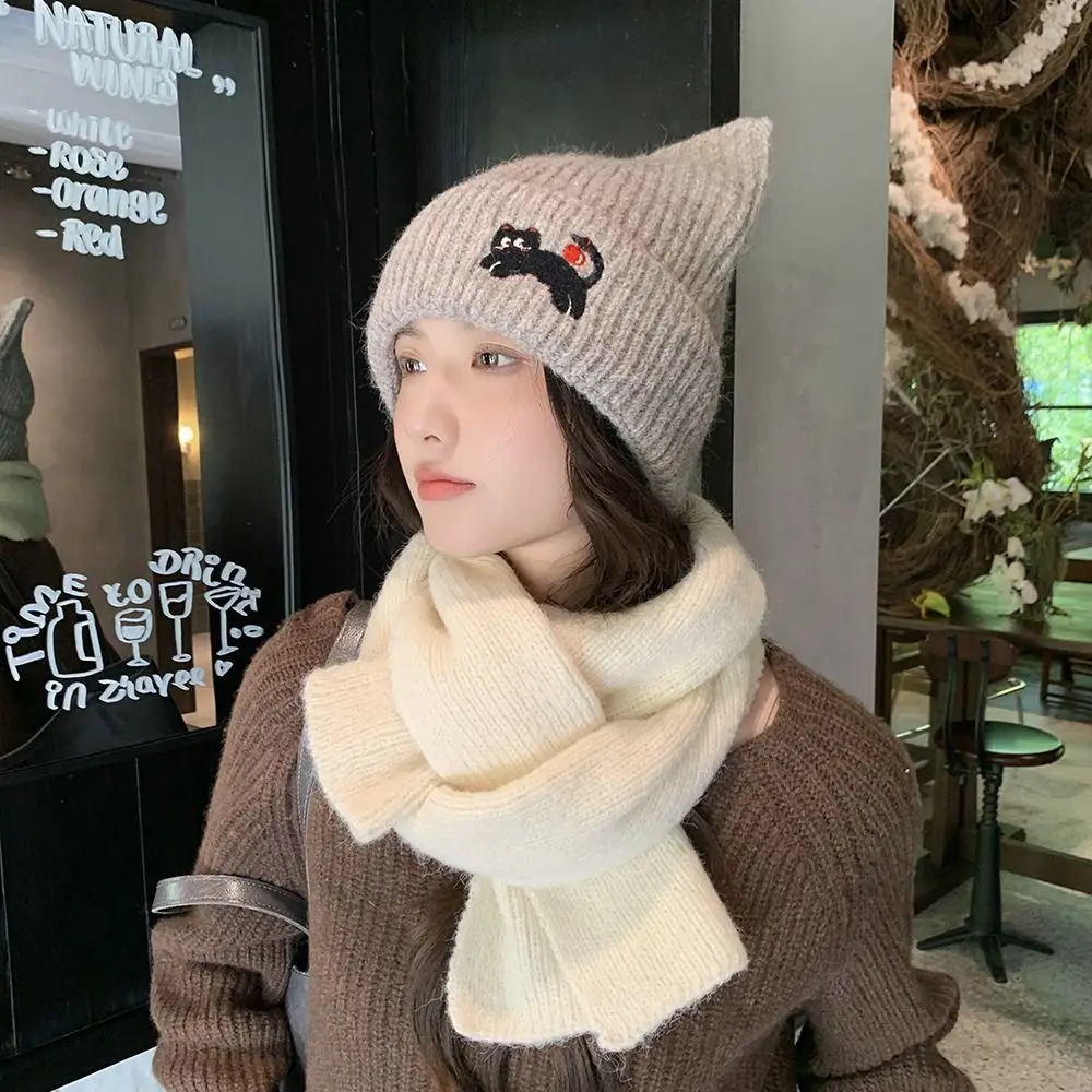 

Sweet Soft Cat's Ears Knitted Hat Elastic Korean Style Woolen Hat Thickened Solid Color Knitted Beanies Autumn