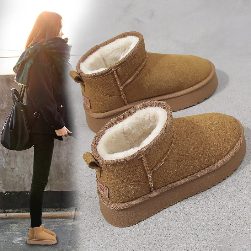 Thick Bottom Snow Boots Women Fur Integrated 2024 New Autumn and Winter Thickened Fleece-lined Warm Snow Cotton Bread Shoes W...