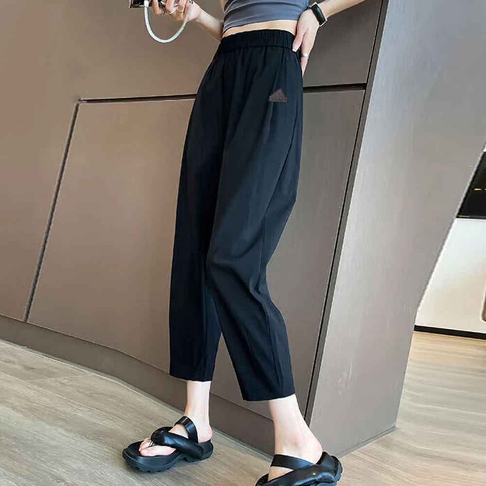 

Adidas Lifestyle Line Black Cropped Pants Loose Fit Soft Fabric Brand Logo For Street Fashion Casual Outings And Work