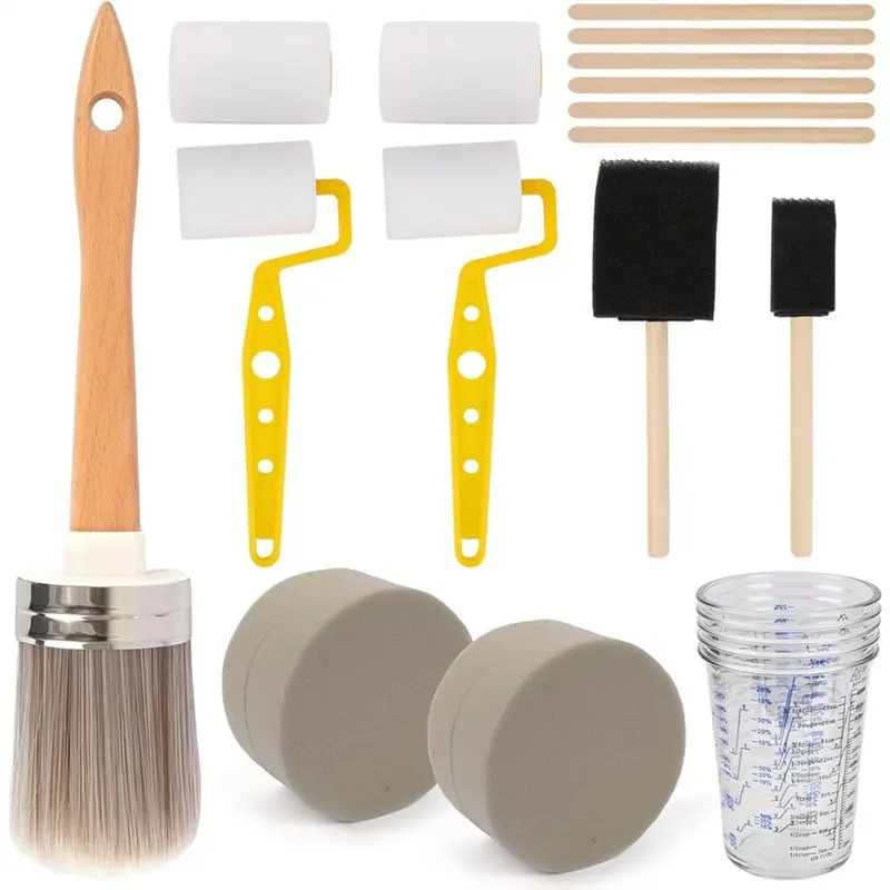 BHTS-Ideal For DIY& Painting 19 Pieces Paint Brush And Roller Set Includes Painting Supplies- Cups, Sponge And Mixing Sticks