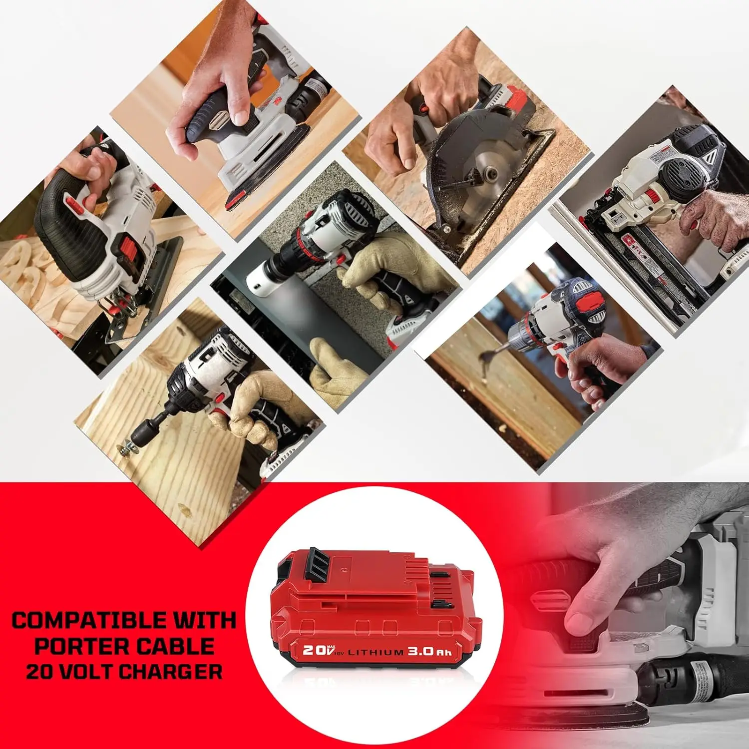 แบตเตอรี่ลิเธียมไอออน 3.0Ah 20V จำนวน 1/2/4 ก้อน รุ่น PCC680L ใช้แทนแบตเตอรี่เครื่องมือ Porter Cable 20V รุ่น PCC681L PCC682L PCC660 PCC683L PCC685L