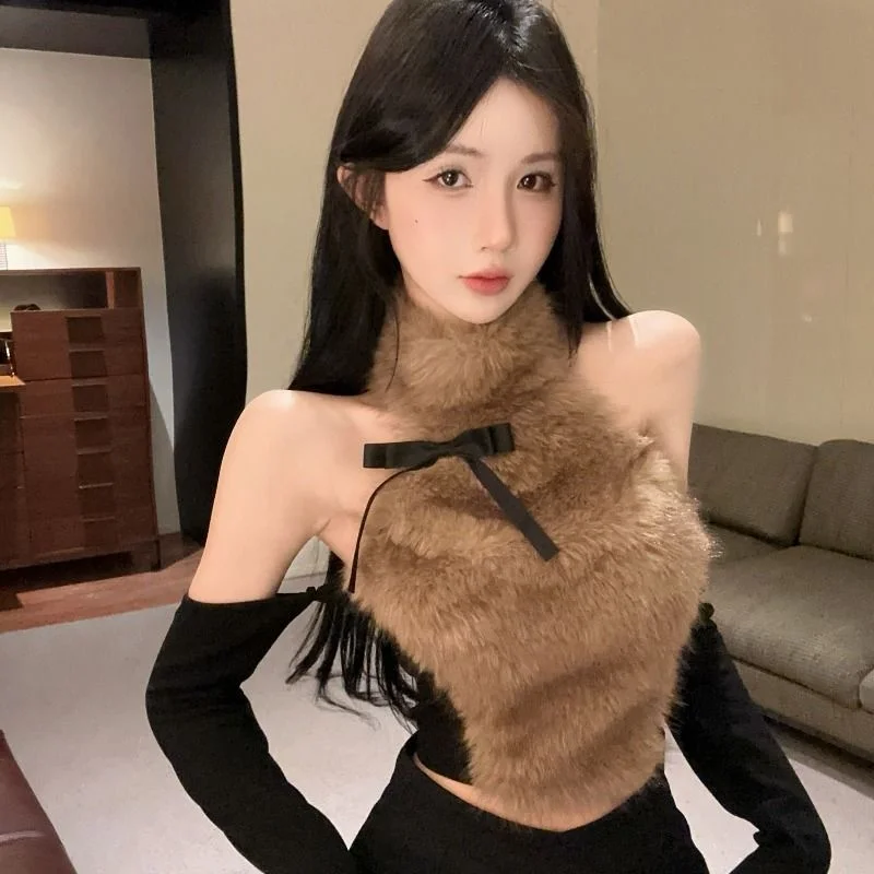 

Detachable Sleeve Knitted Sweater Women Female Clothing Winter Plush Stand Collar Twisted Pullover Classic College Graduation OL