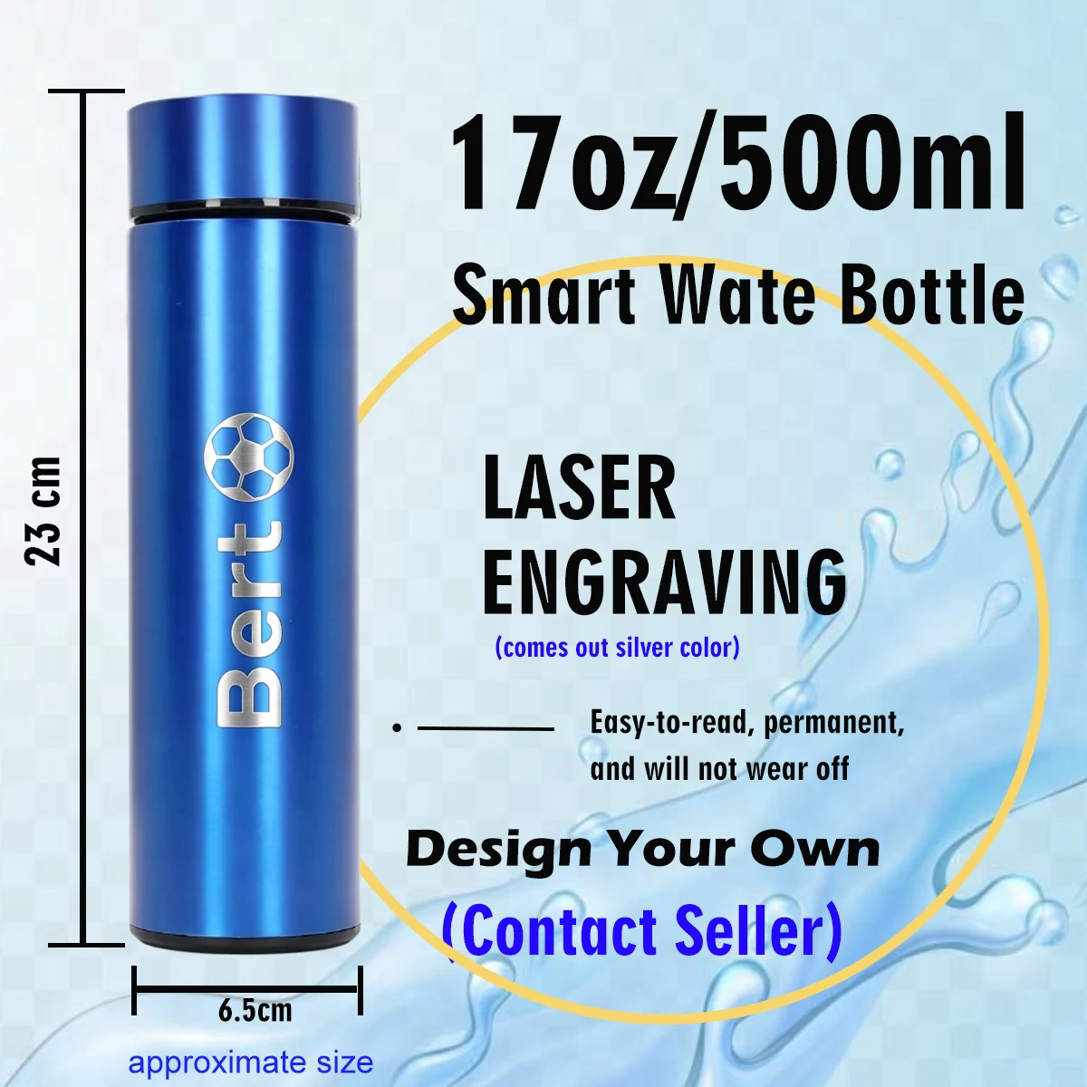 Custom Name Water Bottle with with LED Temperature Display Teacher Appreciation Fathers Day Graduation Gift Adult Kids Son Mom