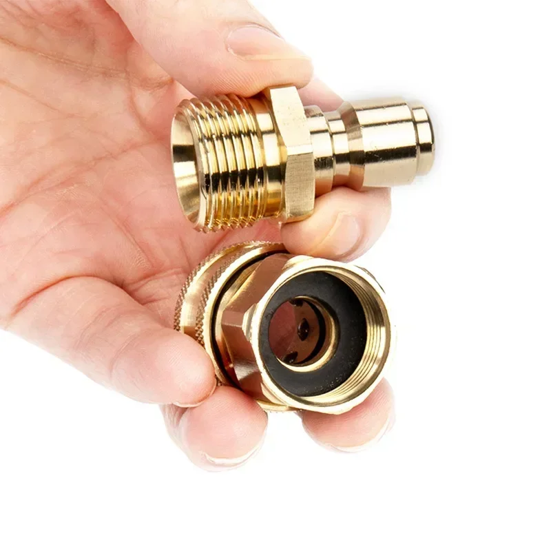 1 Pair Brass 3/8 Inch Quick Release Connector with M22 Thread 14&15mm Pin Adaptor for High Pressure Washer Hose and Outlet