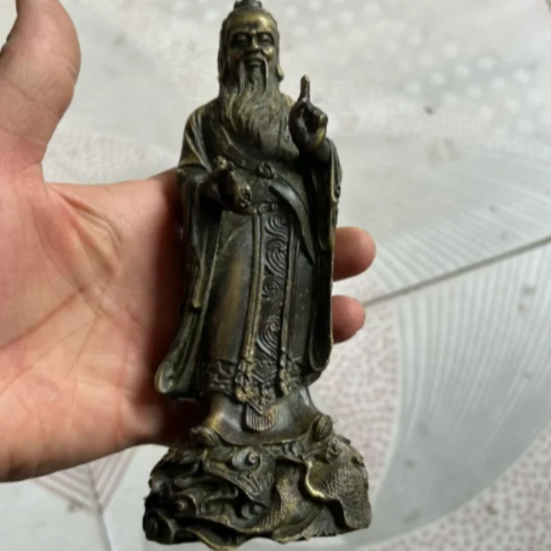 Antique Copper Laozi Oriental Taoist Sage Standing Statue, Wisdom & Harmony Feng Shui Craft, Home Study Decor Creative Gift